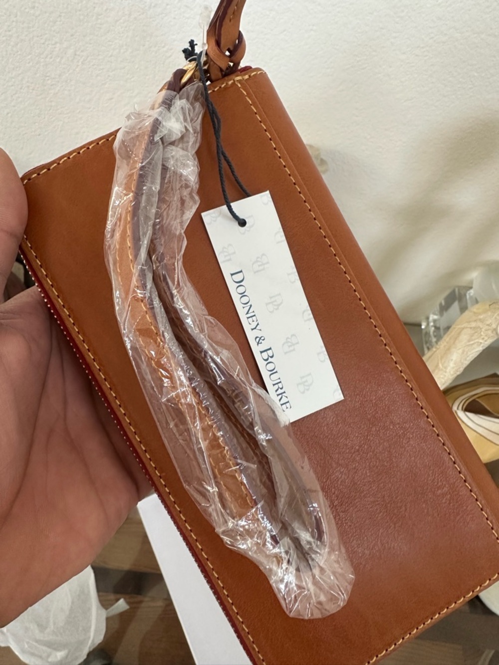 Dooney & Bourke Caramel Brown Leather Wristlet with Strap